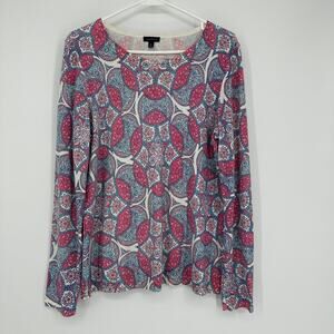 Talbots Sweater Womens MEDIUM Lightweight Preppy Career Floral Medallion Pink